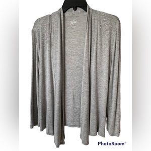 Justice Open Drape Cardigan Rhinestones Long Sleeves Marled Gray Girls Size 16